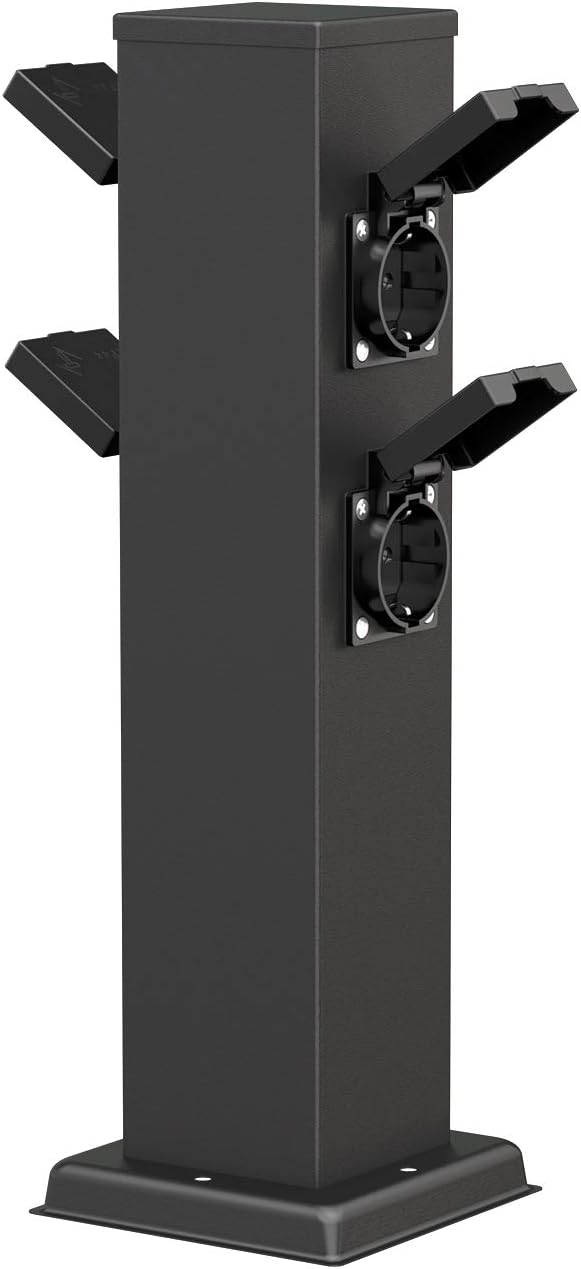 ledscom.de Garten Steckdosensäule Polly für aussen, IP44, 4-Fach, schwarz, eckig, 38 cm 1 Stück (1er