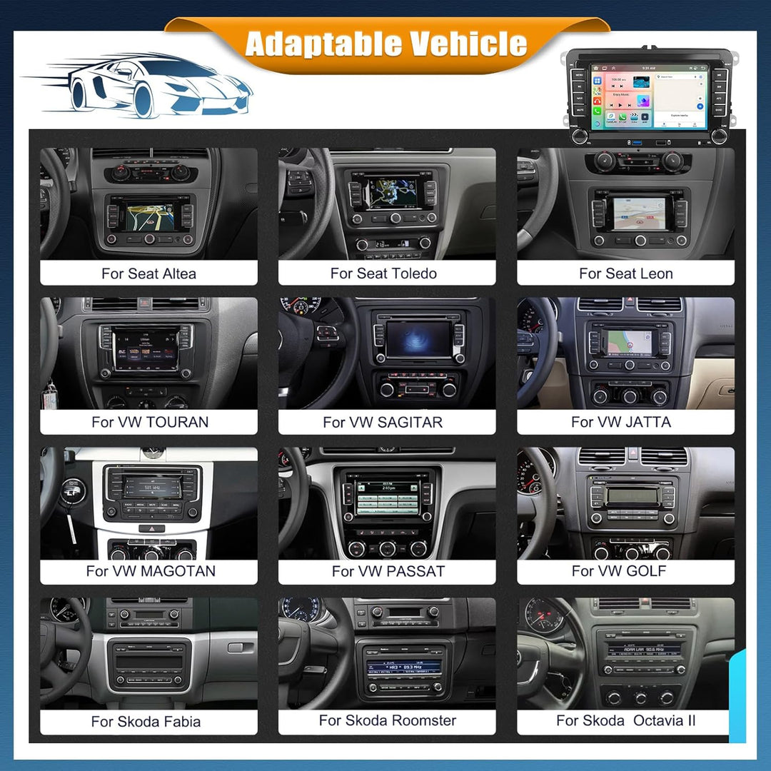 Android 15, 4G+64G 8-Core CAMECHO Autoradio für VW Golf 5 6 Passat Polo Tiguan Touran Caddy Skoda Se