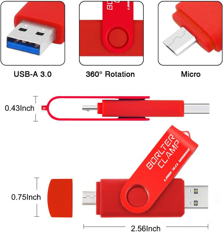 BORLTER CLAMP 128GB OTG USB-Stick Speicherstick Dual USB 3.0 Flash-Laufwerk mit Micro USB-Laufwerk A