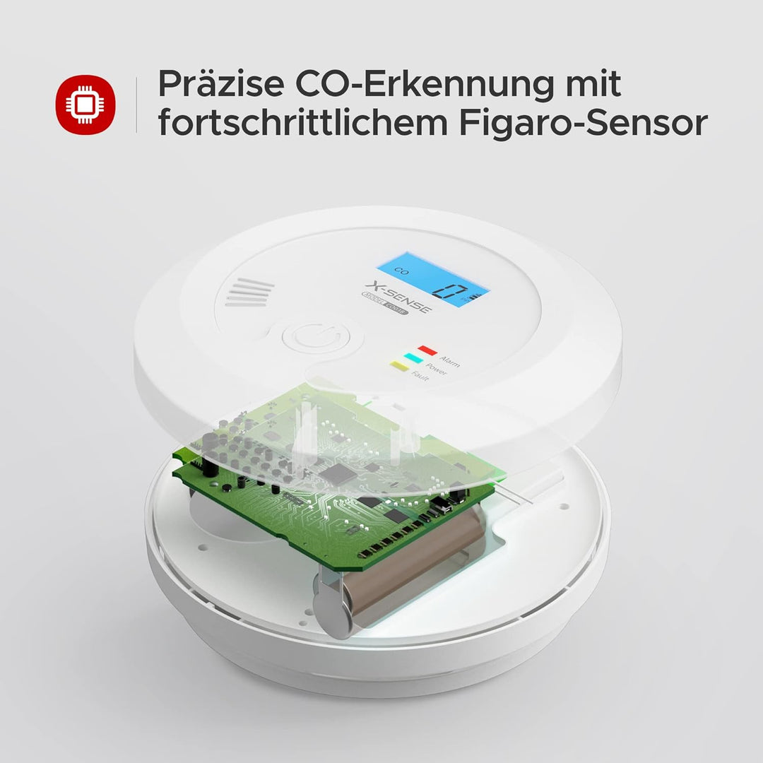 X-Sense CO Melder mit austauschbarer Batteriebetrie und LCD Display inkl. CO-Konzentration, Kohlenmo