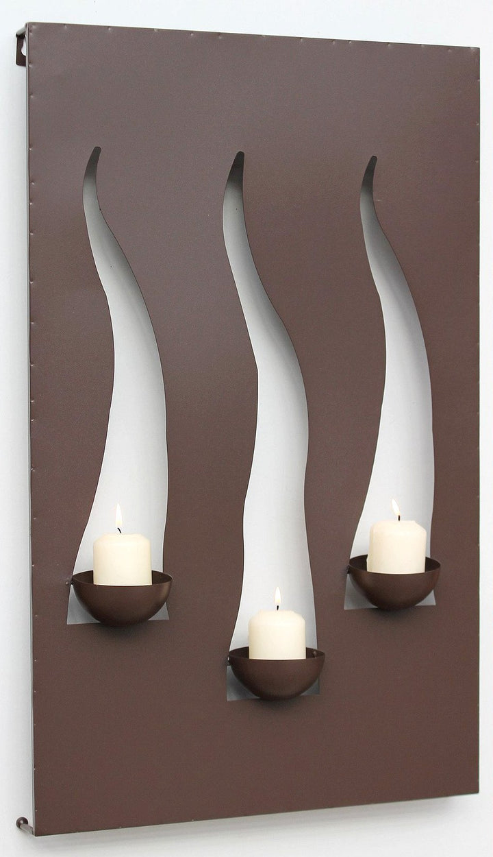 Kerzenhalter Windlicht Flamme 65x40x10cm 3-flammig Kerzenleuchter Metall Braun Metalldekoration z.h.
