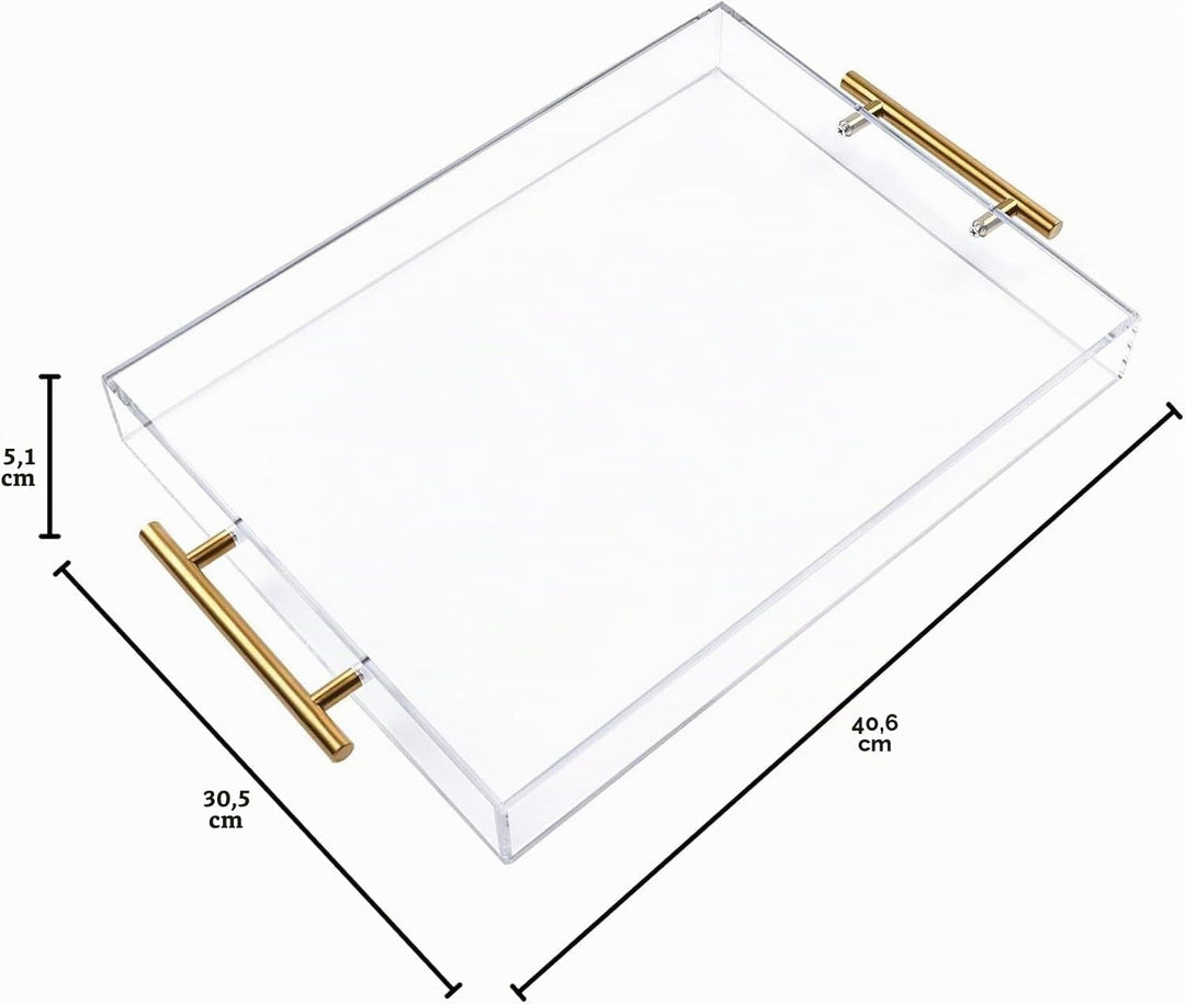 30.5x40.6 cm, transparentes Acryl-Serviertablett mit goldenen Griffen, stabiles, grosses Fassungsver