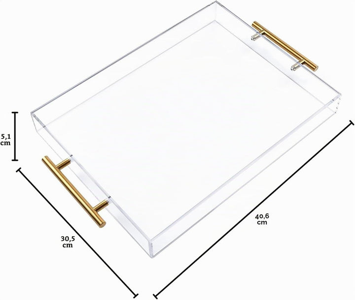 30.5x40.6 cm, transparentes Acryl-Serviertablett mit goldenen Griffen, stabiles, grosses Fassungsver