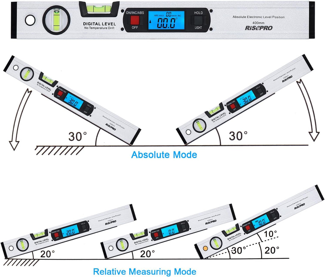 Neigungsmesser, RISEPRO Digitale Neigungsmesser Winkel Finder Gauge Spirit Level aufrecht Magnet 360