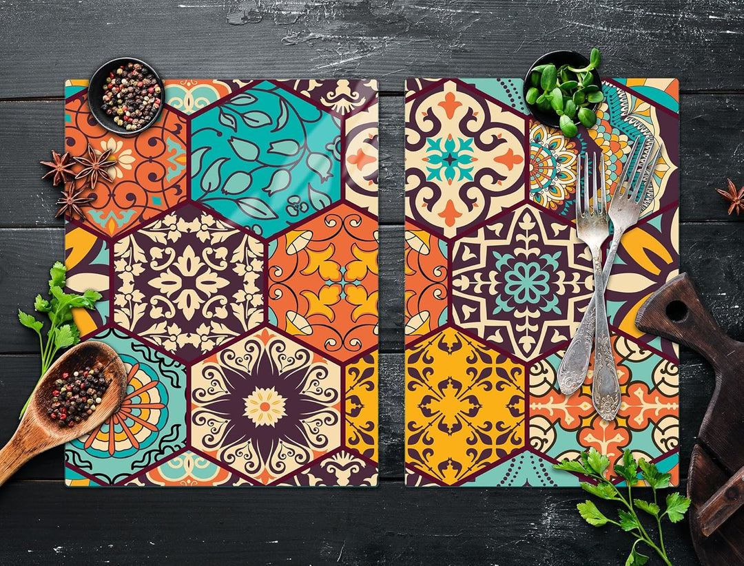 TMK ArtDeko Herdabdeckplatte 2 Teilig 35x52 + 40x52 cm - Spritzschutz Herdabdeckung – Herdschutz aus
