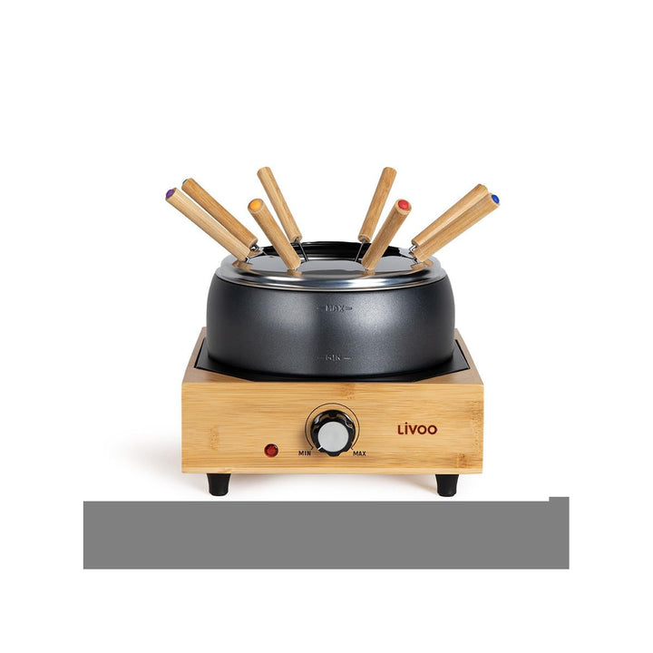 Livoo DOC287 Elektrisches Fondue-Set, Stahl/Bambus