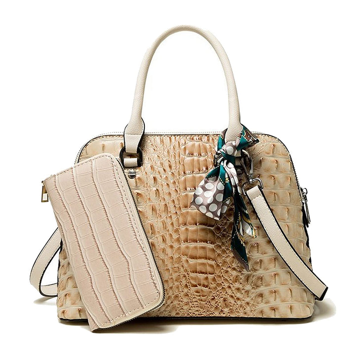 Coolives Damen Handtaschen-Set Damentasche aus PU-Leder mit Krokodilledermuster Henkeltasche Handtas