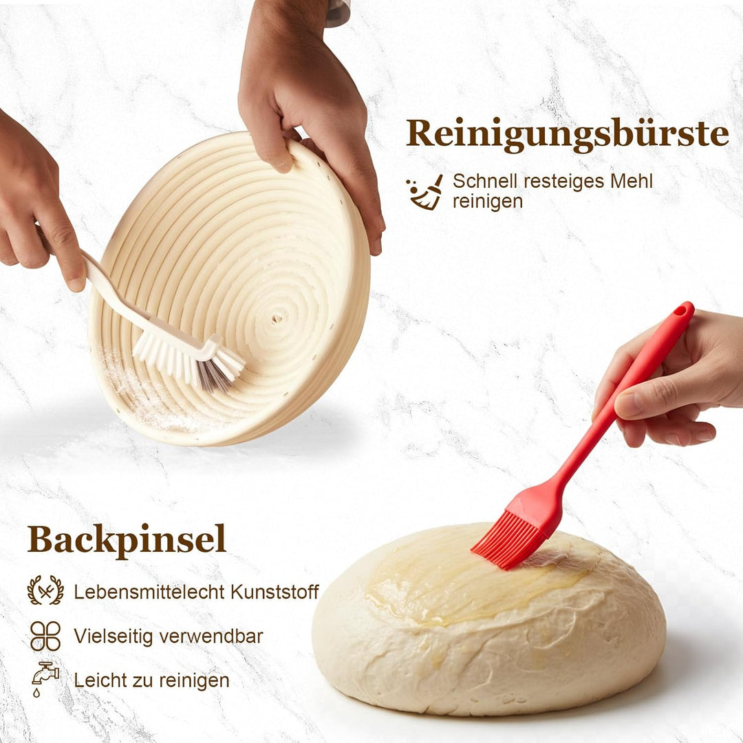 SHANNA GäRköRbchen, Sauerteig Starter Set, 9pcs Brot Backen ZubehöR, GäRkorb Rund, Sauerteig Starter