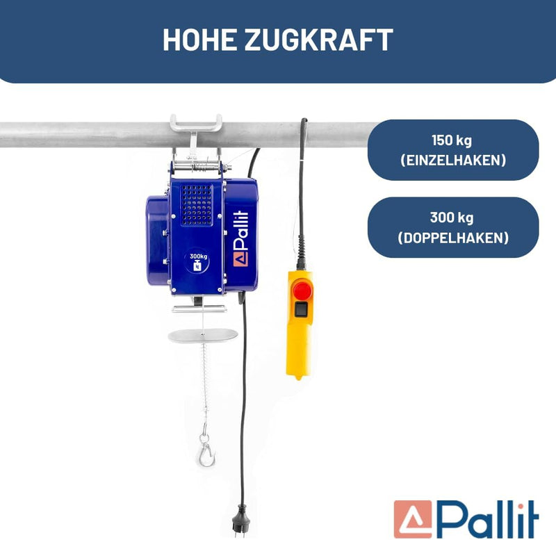 Pallit elektrische Seilwinde MOBILE | 150/300 kg | 12 m Stahlseil | inkl Kabelfernbedieung mit 1,5 m