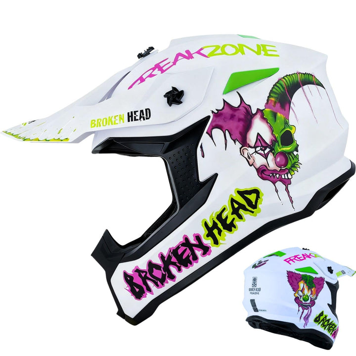 Broken Head FreakZone Motocross-Helm Weiss-Grün-Pink matt – Cross-Helm – MX – Quad – Supermoto L 59-