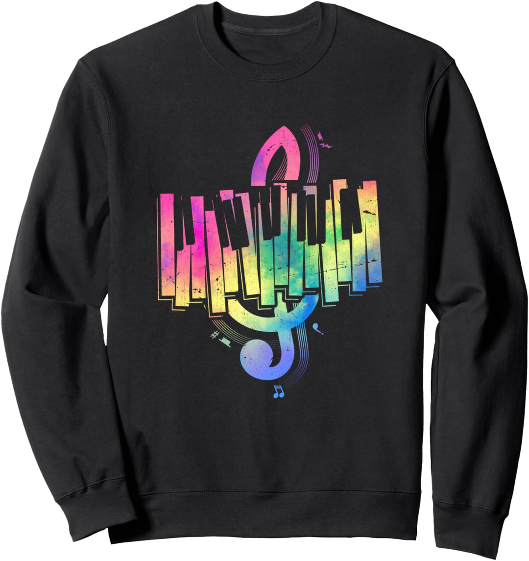 Pianist Musik Buntes Keyboard Notenschlüssel Klavier Sweatshirt
