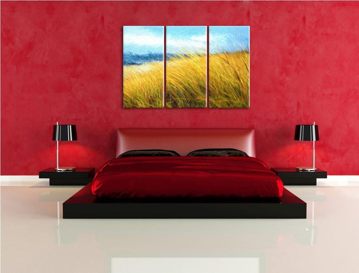 Schilf Gras am Ufer Spezial 3-Teiler Leinwandbild 120x80 Bild auf Leinwand, XXL riesige Bilder ferti