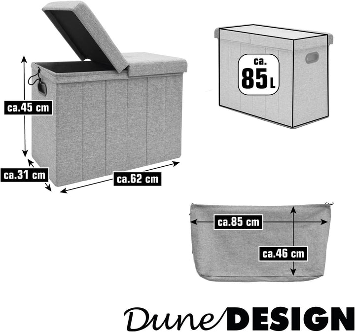 DuneDesign 85 Liter Wäschekorb mit Deckel & Wäschesack - 62x31 Wäschekorb mit Sitzfunktion - Faltbar