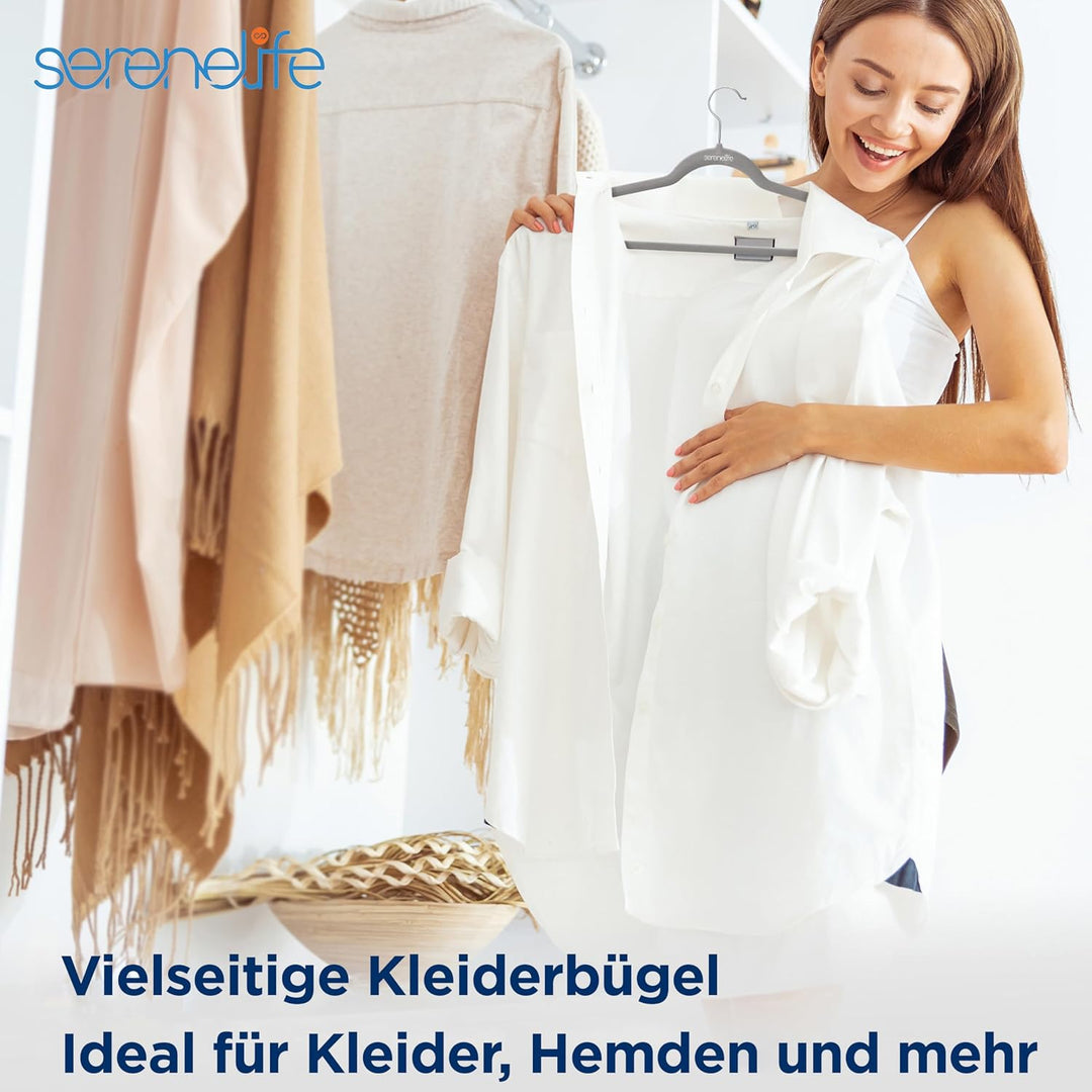 SereneLife Graue Kleiderbügel Samt 100 Stück, Kleiderhaken für Aufbewahrung &amp; Organisation, Bügel ru
