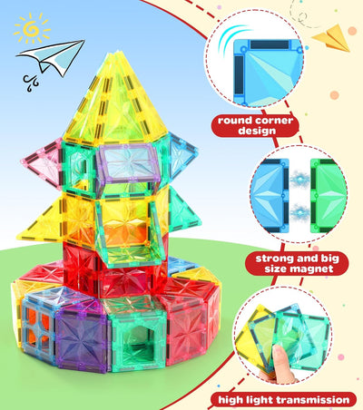 COOLJOYA Magnetische Bausteine 65 Teile | Magnetspielzeug Magnet Bausteine Strassendeckel Set für Ki