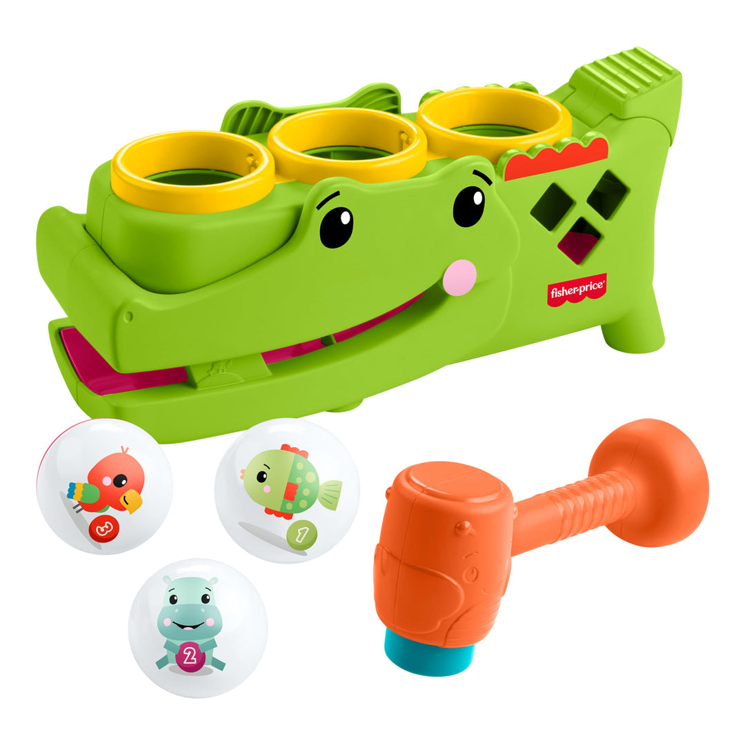 Fisher-Price Babyspielzeug Sitz- und Klopf-Rolligator, Krabbelaktivität mit Hammer und 3 Bällen zur