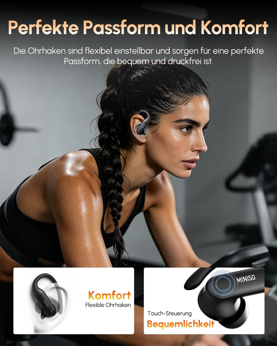 MINISO MS219 Kopfhörer Sport 2026 Neueste, Ohrhörer Bluetooth 6.0 mit Ohrbügel, In Ear Kopfhörer Blu