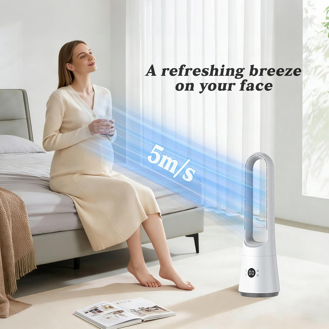 Leiser Turmventilator, Lüfter ohne Rotorblätter – 8 Stufen + Boost-Modus, 90° Oszillation, 5 m Fernb