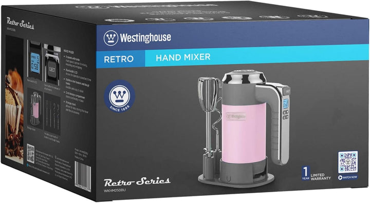 Westinghouse Retro Handmixer, 5 Geschwindigkeitsstufen + Turbofunktion, 2 Rührbesen, 2 Knethaken, LC