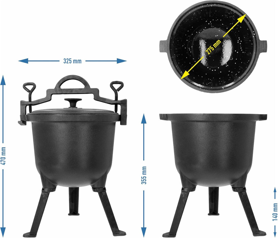 BROWIN® Gusseiserner Jagdkessel 330516 | 8 Liter | 40 cm Höhe | mit Griffen 32 cm Breite | Emaillier