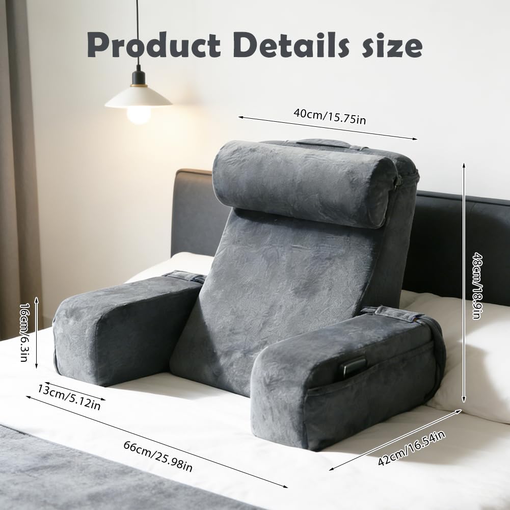 Lesekissen für Bett und Sofa, Gross Lesekissen mit Handlauf Hochdichteschaum, Bücherkissen mit Abneh