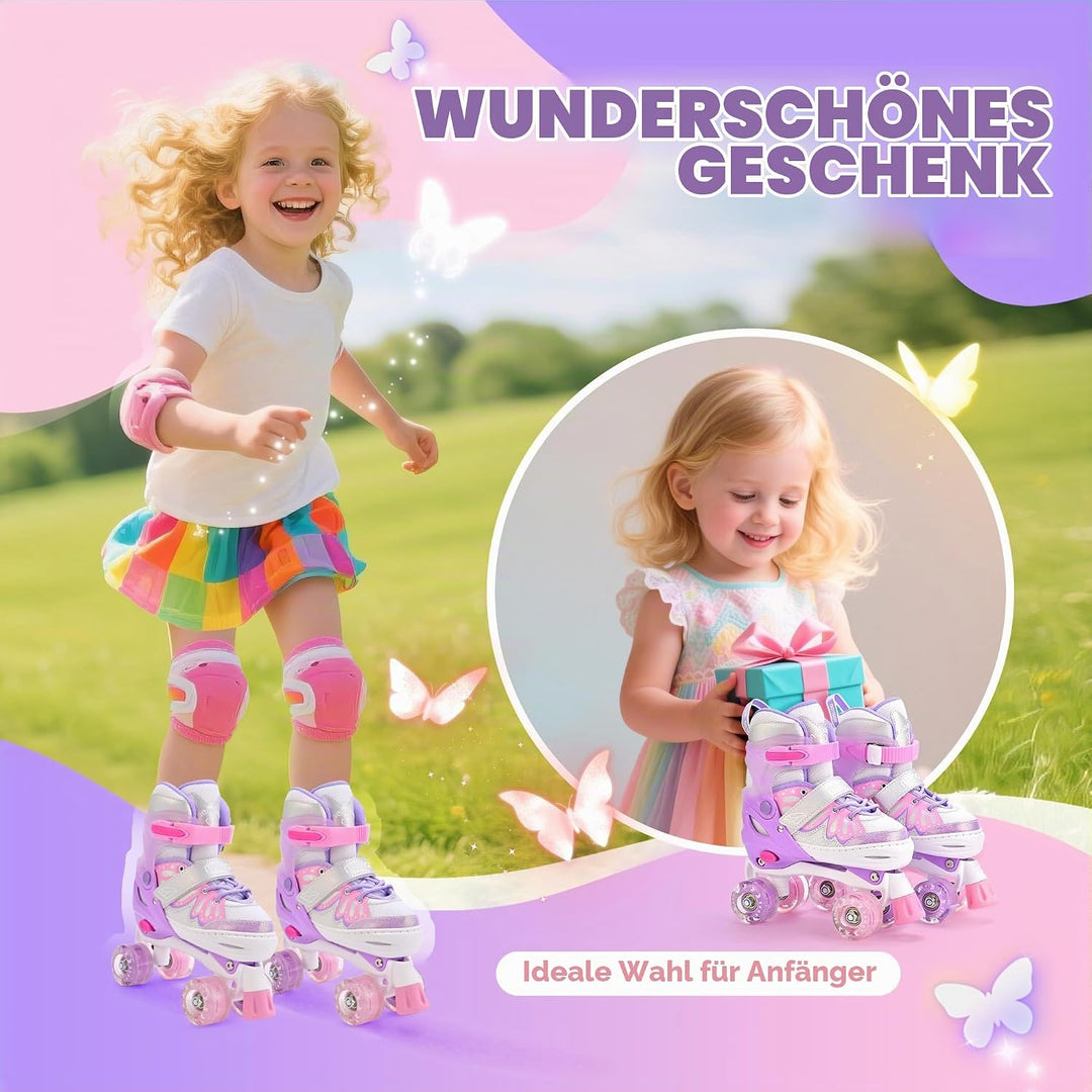 NEMONE Rollschuhe für Mädchen Kinder 4 Grössen Verstellbar Blau Violett Rollschuhe für Kinder Drinne
