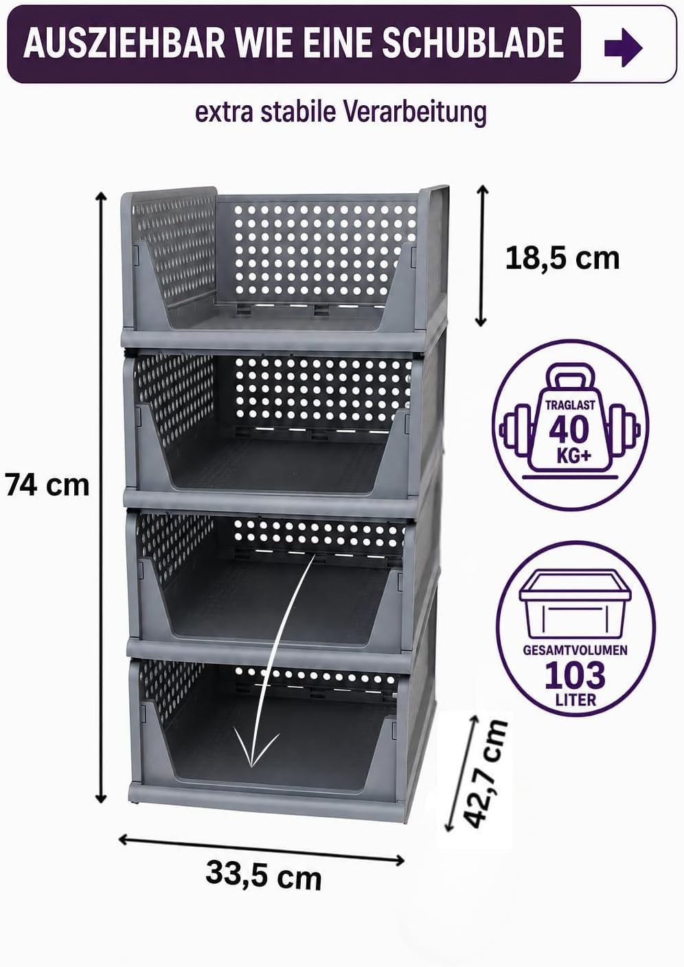 Kleiderschrank Organizer 4er Set – faltbare, stapelbare Aufbewahrungsboxen aus PP Kunststoff für Kle