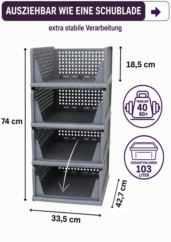 Kleiderschrank Organizer 4er Set – faltbare, stapelbare Aufbewahrungsboxen aus PP Kunststoff für Kle