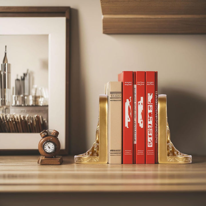 Buchstützen-Set, Baum des Lebens, goldfarben, 2 dekorative Buchstützen für Regale oder Bücherregal,