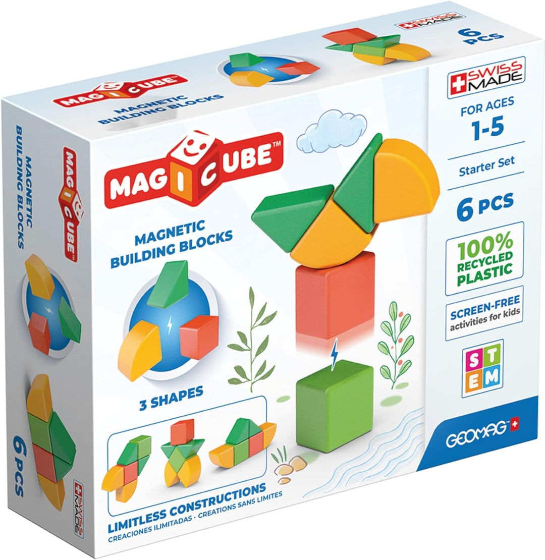 GEOMAG - Magicube 1+ Formen - Magnetische Blöcke für Kinder - 4 Farben und Formen - 6 Würfel - 1-5 J