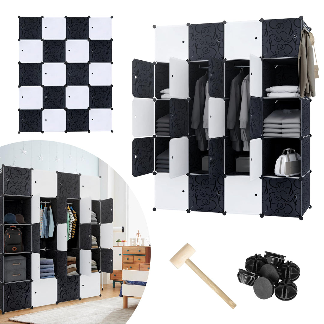 Regalsystem Steckregal aus Kunststoff Kleiderschrank mit Tür und Kleiderstange Schrank Schlafzimmer