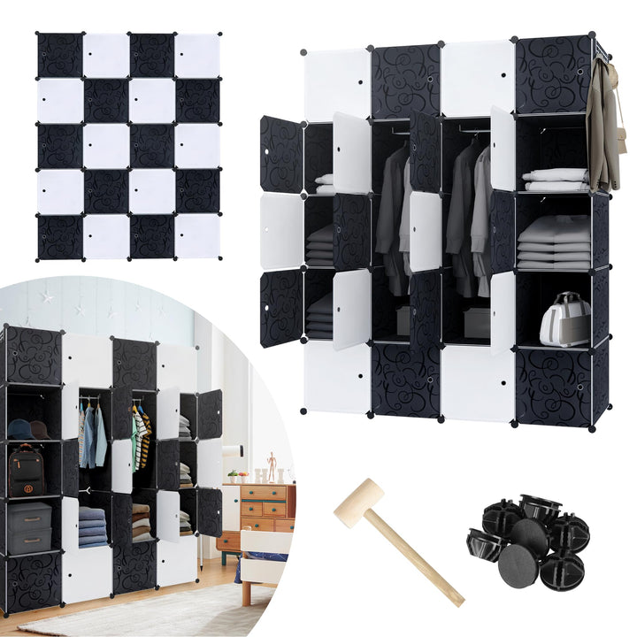Regalsystem Steckregal aus Kunststoff Kleiderschrank mit Tür und Kleiderstange Schrank Schlafzimmer