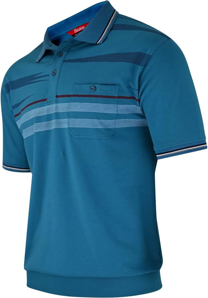 Soltice Herren Kurzarm Poloshirts Gestreifte Blousonshirts mit Brusttasche Baumwoll-Mix, Grösse M bi