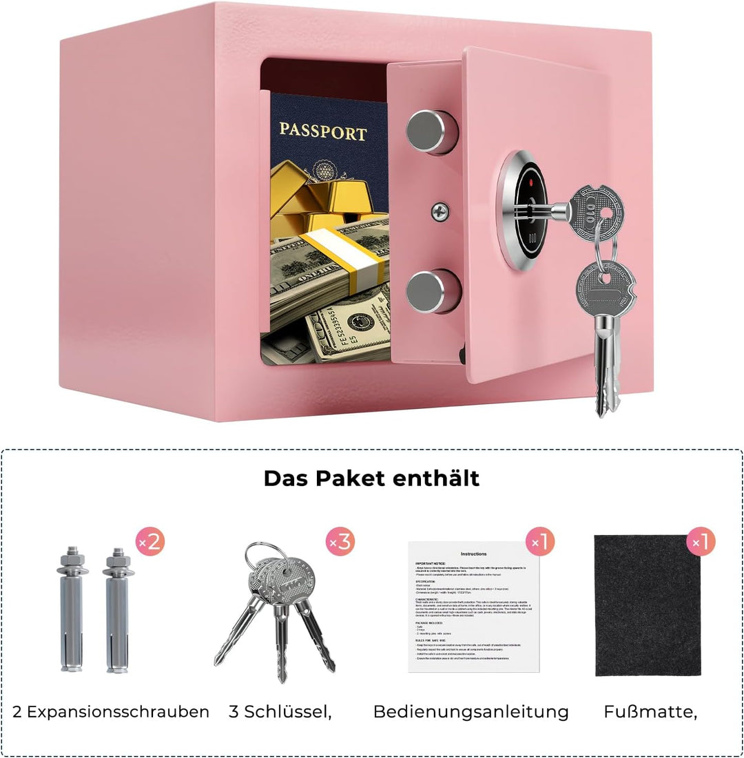 Safe Tresor mit 3 Schlüssel, 23x17x17cm Tresor für Zuhause, Kleine Möbeltresor für Bargeld, Schmuck