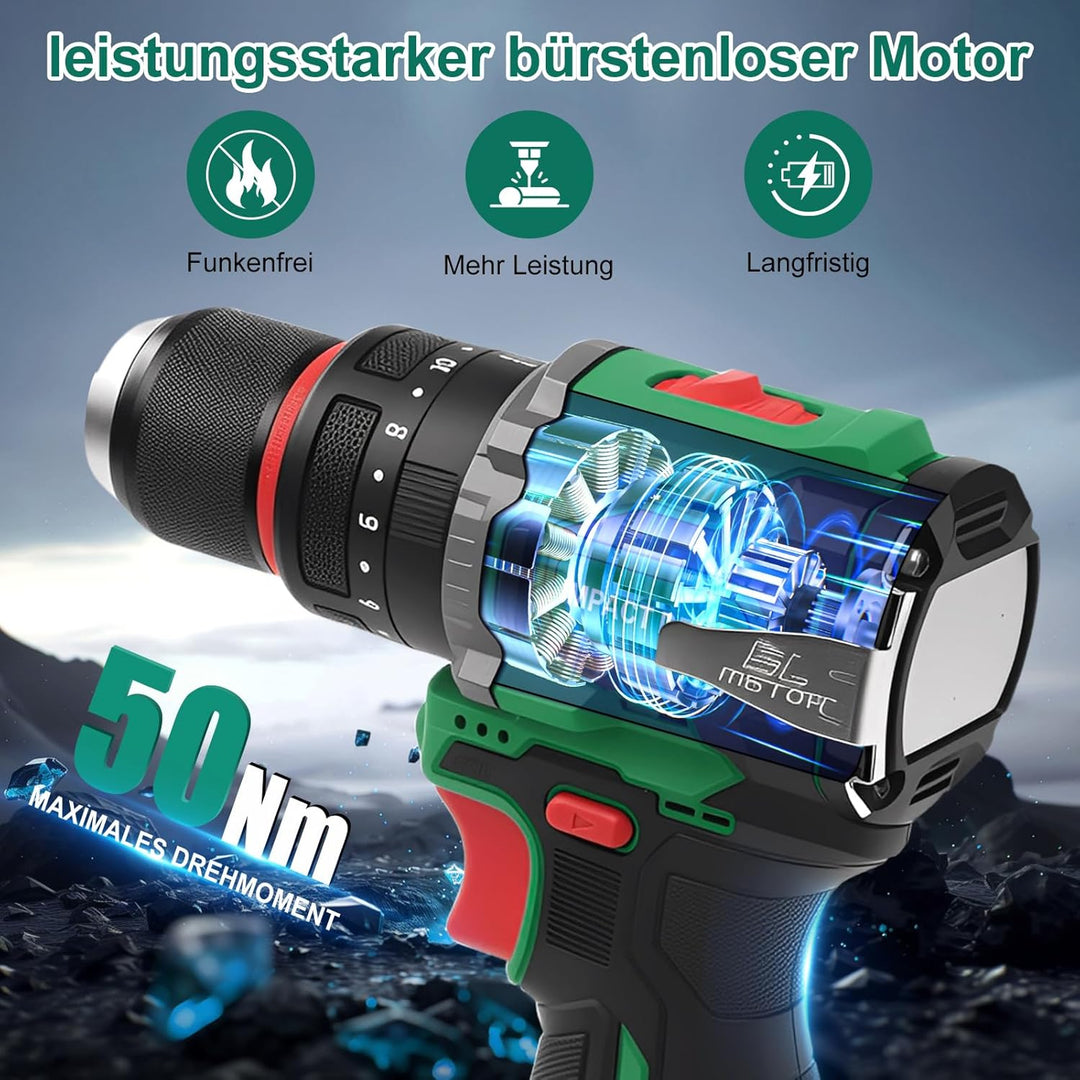 Akku Bohrschrauber, 16.8V 50 N.m Akkuschrauber Klein Bohrmaschine Akkubohrschrauber Set Mit 2 * 2.0a