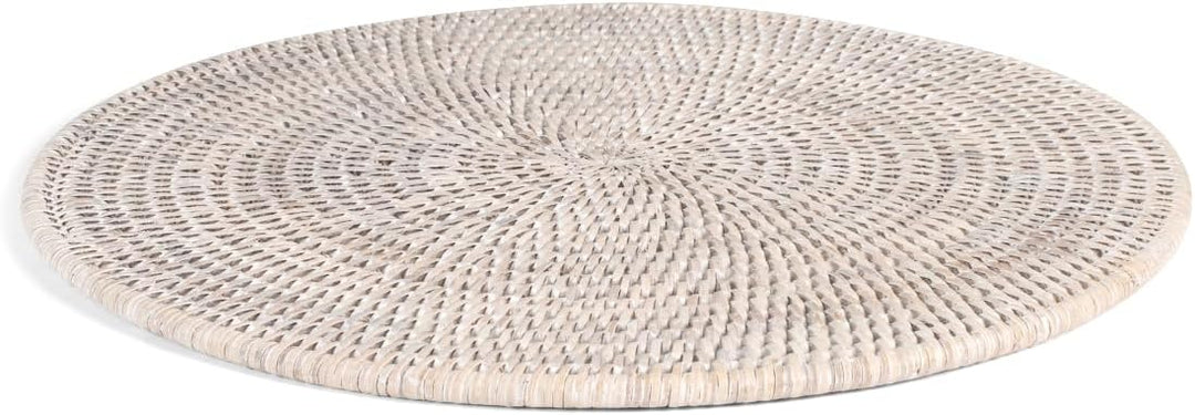 H&H Runde Tischunterlage aus weissem Rattan – Ø 36 cm, handgefertigt | Stilvolles Platzset für Deko