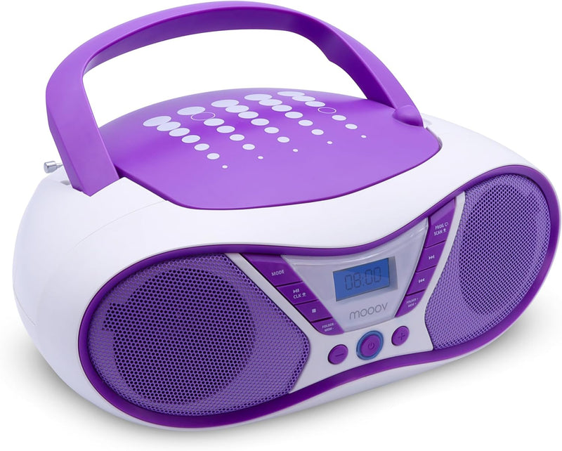 MOOOV Pop Purple, tragbarer CD-Player, Wiedergabe von CD-R/CD-RW/CD-MP3, UKW-Radio, USB-Port, Stereo