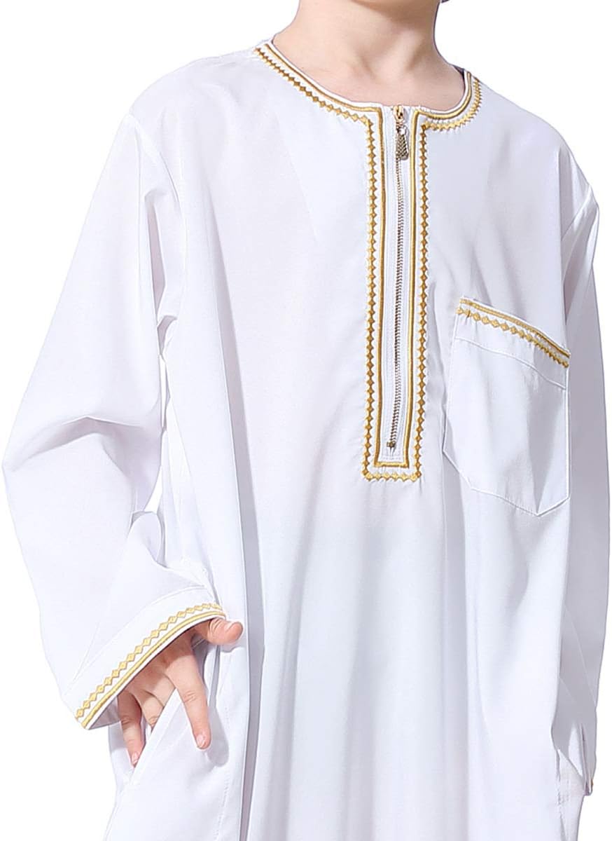 KRUIHAN Jungen Jubba Thobe,Langarm Kinder Abaya Kaftan,Arabische Robe mit Reissverschluss für Jungen