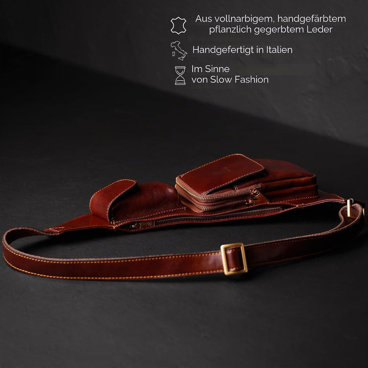 Time Resistance Brusttasche Leder - Damen und Herren Bauchtasche - Sling Bag - 100% Leder - Italieni
