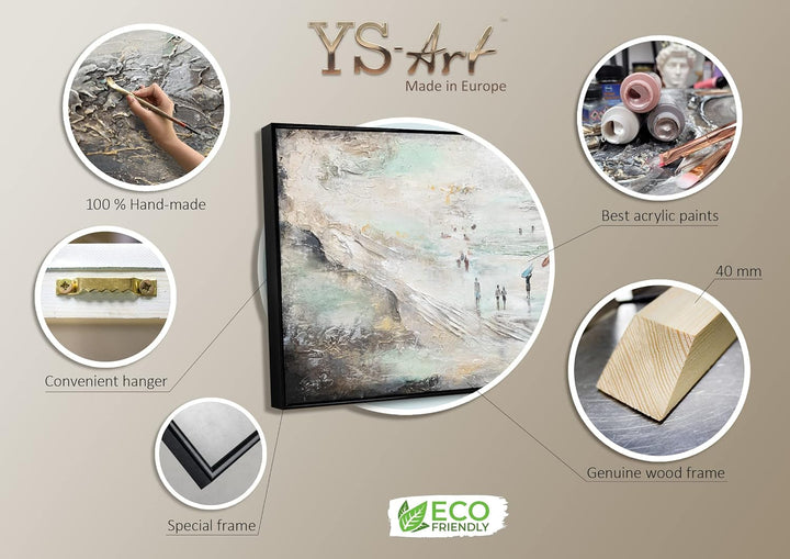 YS-Art XXL Abstrakt Acryl Gemälde auf Leinwand mit Rahmen Wellenreiten handgemalte Wandbilder Wohnzi