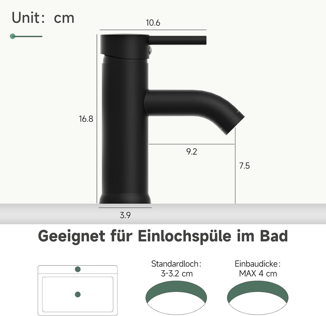 Wasserhahn Bad Schwarz, Messing Einhebelmischer Waschbecken Armaturen, Mischbatterie Waschbecken mit