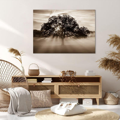 Bilder auf Leinwand 100x70cm Leinwandbild mit Rahmen Baum Feld Natur Gross Wanddeko Bild Schlafzimme