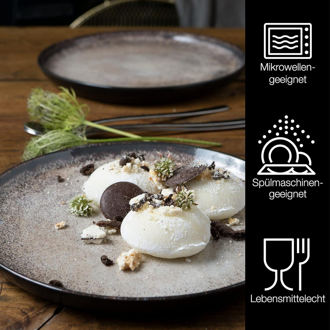 Moritz &amp; Moritz VIDA 6er Dessert Teller Set beige - Kuchenteller für 6 Personen - Porzellan spülmasc