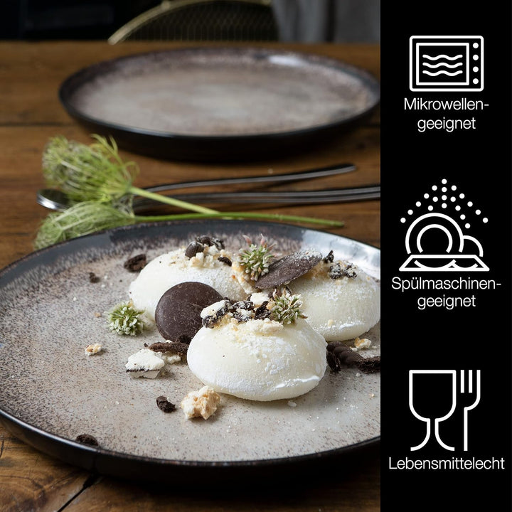Moritz &amp; Moritz VIDA 6er Dessert Teller Set beige - Kuchenteller für 6 Personen - Porzellan spülmasc