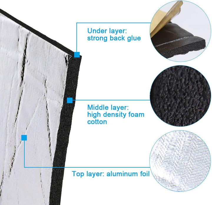 sourcing map Dämmschaummatte 394mil 10,76sqft Aluminiumfolie Schallschutz Akustik Matte 10mm*100cm*1