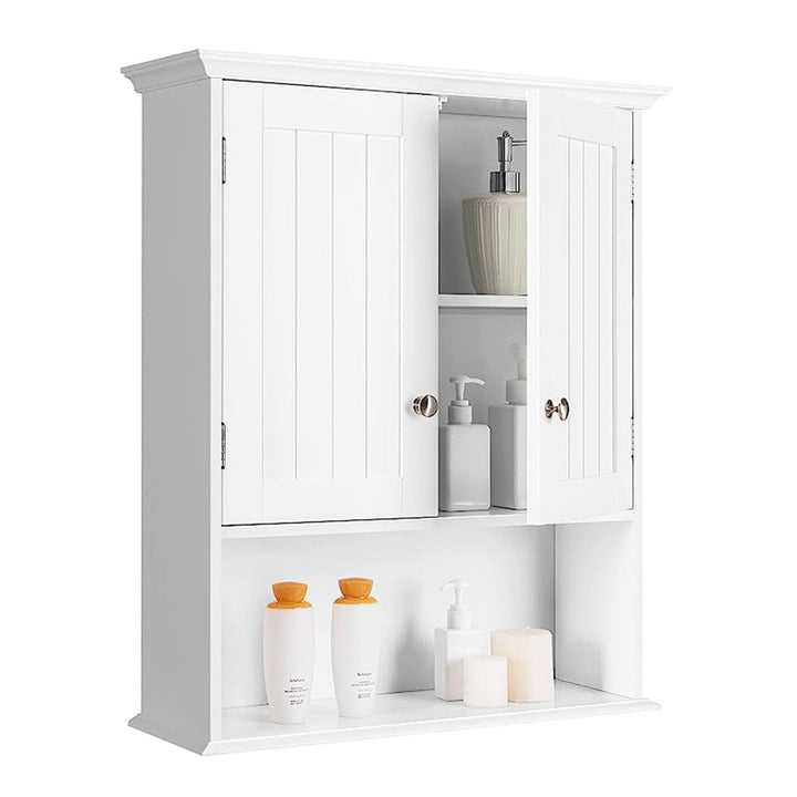 GOPLUS Hängeschrank Bad, Badschrank Holz mit verstellbarem Regal, Wandschrank hängend, Badezimmersch