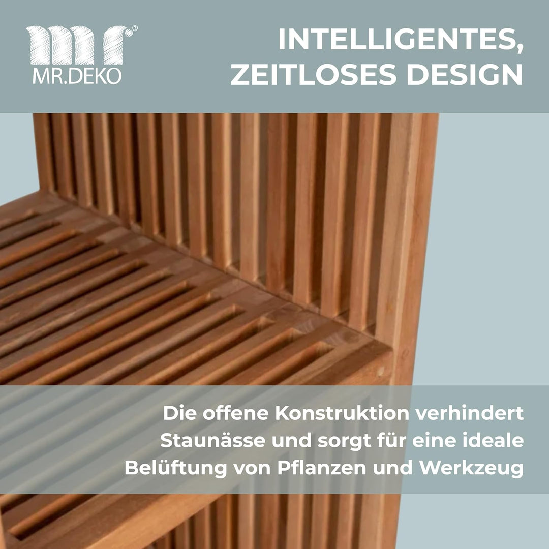 MR. DEKO Outdoor Regal wetterfest 120x40cm 3 Fächer Gartenregal Teak Gross | Holz Garten-Ablage Balk