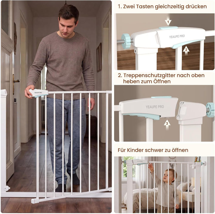 YEAUPE PRO Treppenschutzgitter Ohne Bohren, für Breiten 77-80cm, Weiss | 76 cm Hoch Türgitter baby,