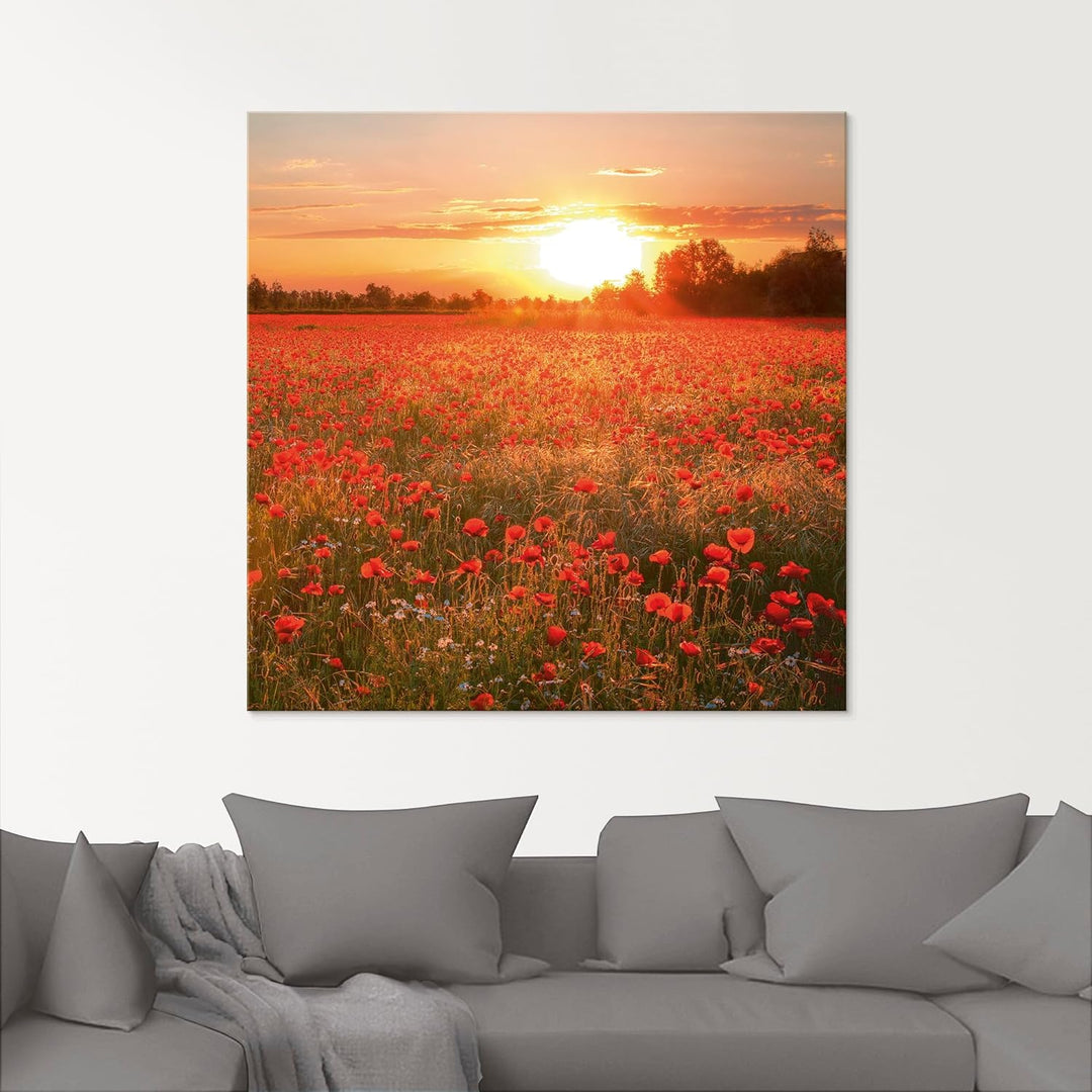Glasbilder Wandbild Glas Bild einteilig 100x50 cm Querformat Natur Landschaft Blumen Mohnblumen Feld