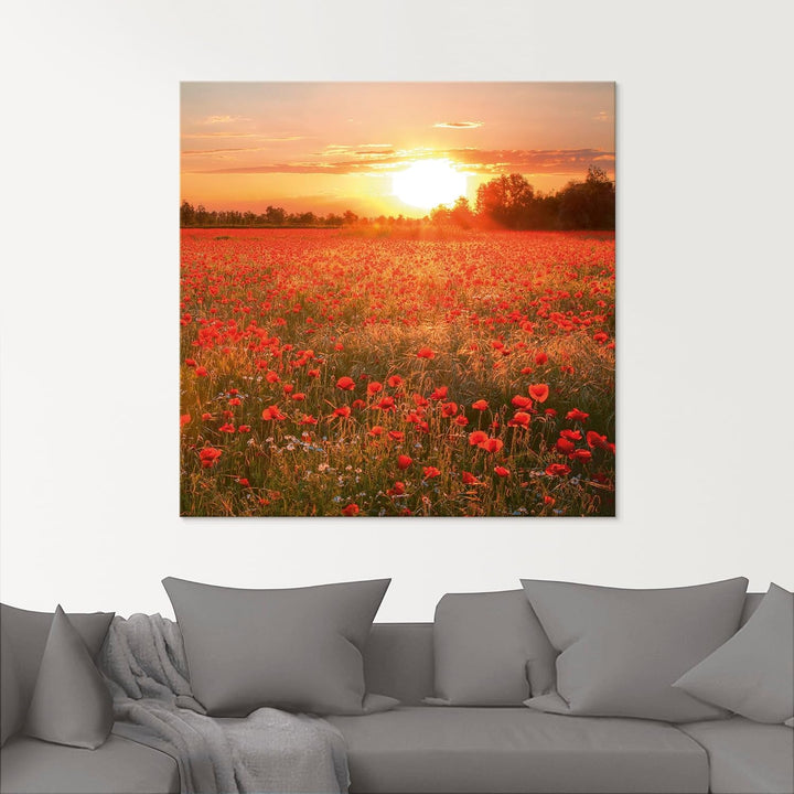 Glasbilder Wandbild Glas Bild einteilig 100x50 cm Querformat Natur Landschaft Blumen Mohnblumen Feld
